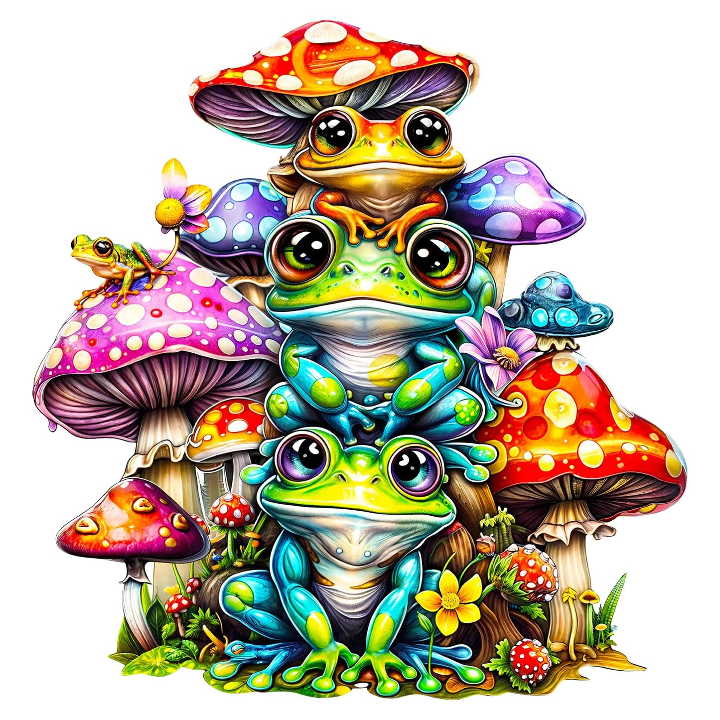 Wooden Puzzles for Adults (100 Piece Small 8.4x8.1 inches) Frog Family Puzzle
