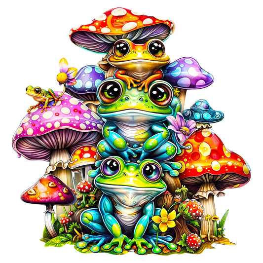 Wooden Puzzles for Adults (100 Piece Small 8.4x8.1 inches) Frog Family Puzzle