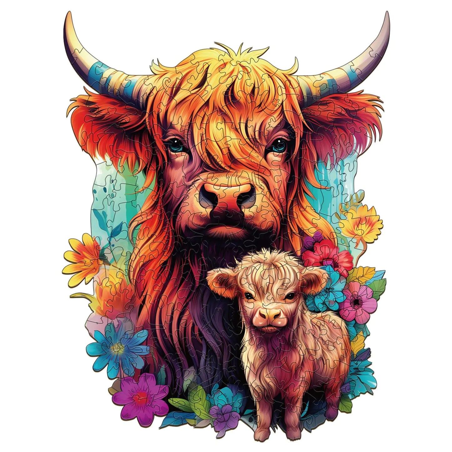 Wooden Puzzles for Adults Highland Cattle Family Puzzle (S 80pcs 6.8"x8.5")
