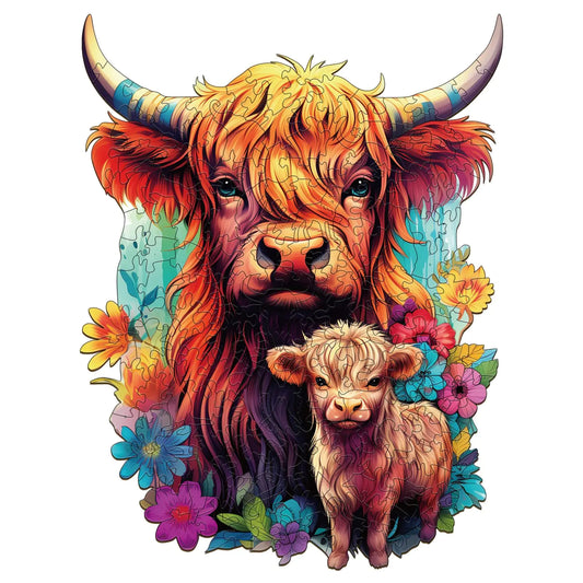 Wooden Puzzles for Adults Highland Cattle Family Puzzle (S 80pcs 6.8"x8.5")